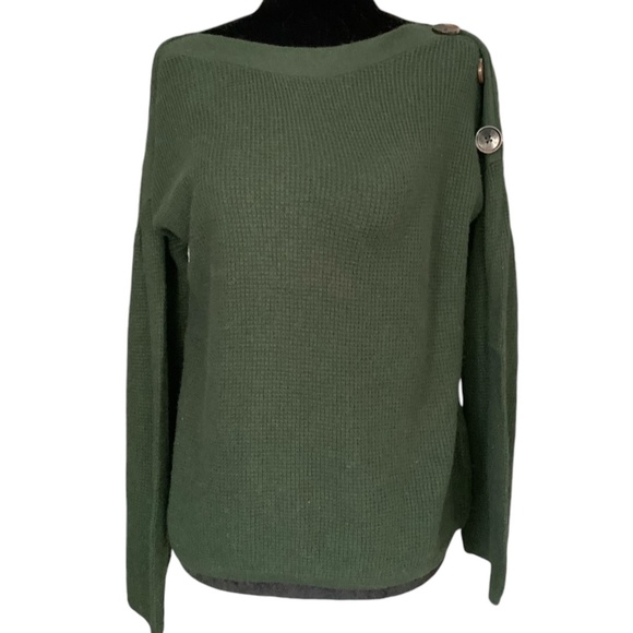 Anthropologie Green Cashmere Blend Sweater with Button Detail - Picture 2 of 10